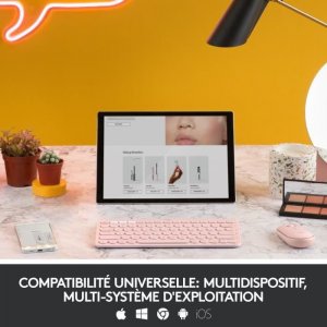 Klawiatura + mysz Logitech Klawiatura - Bezprzewodowa - LOGITECH - K380 multi device - BLUETOOTH - Kompaktowa konstrukcja - Rózowa 4