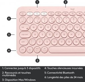 Klawiatura + mysz Logitech Klawiatura - Bezprzewodowa - LOGITECH - K380 multi device - BLUETOOTH - Kompaktowa konstrukcja - Rózowa 6