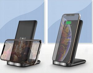 Ładowarka 4kom.pl Ładowarka indukcyjna szybka bezprzewodowa Qi 15W podstawka ładująca pionowa Czarna 18