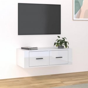 vidaXL vidaXL Wisząca szafka TV, biała, wysoki połysk, 80x36x25 cm 1