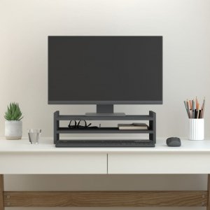vidaXL vidaXL Podstawka na monitor, szara, 50x27x15 cm, lite drewno sosnowe 3