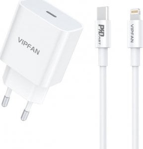 Kabel USB Vipfan Ładowarka sieciowa Vipfan E04, USB-C, 20W, QC 3.0 + kabel Lightning (biała) 1