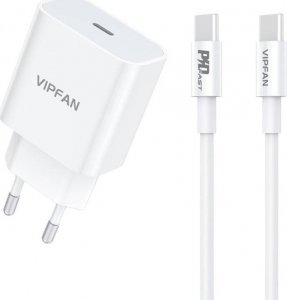 Ładowarka Vipfan Ładowarka sieciowa Vipfan E04, USB-C, 20W, QC 3.0 + kabel USB-C (biała) 1