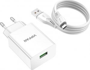 Ładowarka Vipfan Ładowarka sieciowa Vipfan E03, 1x USB, 18W, QC 3.0 + kabel Micro USB (biała) 1