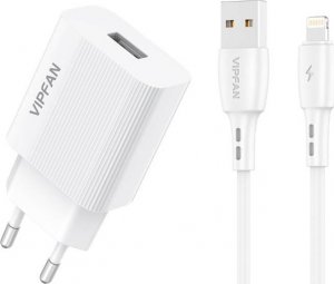 Ładowarka Vipfan Ładowarka sieciowa Vipfan E01, 1x USB, 2.4A + kabel Lightning (biała) 1