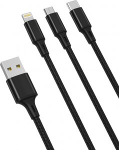 Kabel USB XO Kabel USB XO 3w1 USB-C / Lightning / Micro 2,4A 1,2m (czarny) 1