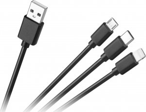 Kabel USB Cabletech USB-A - USB-C + micro-B + Lightning 1.2 m Czarny (LEC-KPO3945) 1