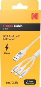 Kabel USB Kodak USB-A - USB-C + microUSB + Lightning 1 m Biały (SB7379) 2