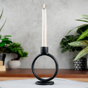 Home Styling Collection Świecznik na długą świeczkę aluminiowy czarny 15 cm 2