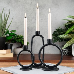 Home Styling Collection Świecznik na długą świeczkę aluminiowy czarny 15 cm 7