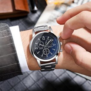 Zegarek sportowy Retoo ZEGAREK MĘSKI KWARCOWY KLASYCZNY SPORTOWY SREBRNY 6