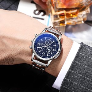 Zegarek sportowy Retoo ZEGAREK MĘSKI KWARCOWY KLASYCZNY SPORTOWY SREBRNY 7