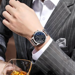 Zegarek sportowy Retoo ZEGAREK MĘSKI KWARCOWY KLASYCZNY SPORTOWY SREBRNY 9