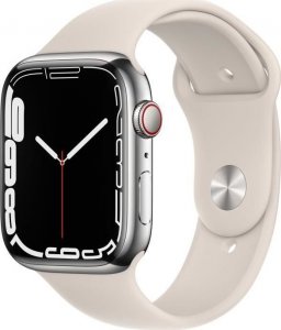 Zegarek sportowy Apple Apple Watch Series 7 GPS + Cellular - 45 mm - Koperta ze stali nierdzewnej w kolorze srebrnym - Pasek sportowy Starlight 1