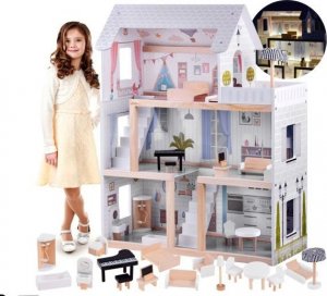 Jokomisiada Drewniany domek dla lalek w stylu Boho led ZA4131 17