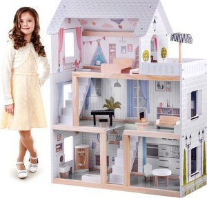 Jokomisiada Drewniany domek dla lalek w stylu Boho led ZA4131 4