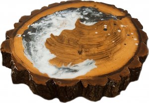 Wood & Resin Blat żywiczny z plastra drewna PDOB_113232_Z00 Żywica epoksydowa 39 cm x 43 cm x 5,5 cm | Szlifowany, Lakierowany spód (matowy), Opalany 1