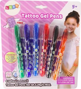 LeanToys Długopisy Żelowe Do Robienia Tatuaży 6 sztuk Brokatowych Długopisów Szablony 3