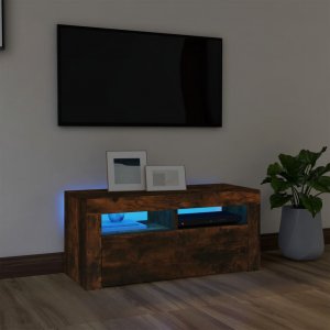 vidaXL vidaXL Szafka pod TV z oświetleniem LED, przydymiony dąb, 90x35x40 cm 1