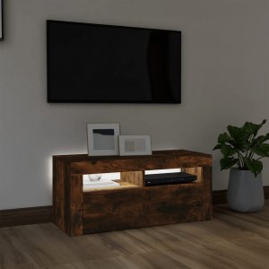 vidaXL vidaXL Szafka pod TV z oświetleniem LED, przydymiony dąb, 90x35x40 cm 3