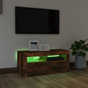 vidaXL vidaXL Szafka pod TV z oświetleniem LED, przydymiony dąb, 90x35x40 cm 4