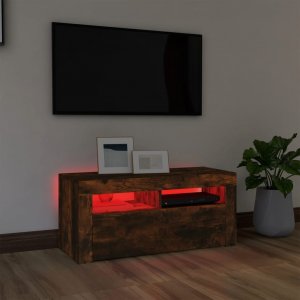 vidaXL vidaXL Szafka pod TV z oświetleniem LED, przydymiony dąb, 90x35x40 cm 5