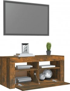 vidaXL vidaXL Szafka pod TV z oświetleniem LED, przydymiony dąb, 90x35x40 cm 6