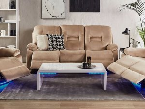 Beliani Sofa z elektryczną funkcją relaksu 3-osobowa welurowa LED z ładowarką beżowa BERGEN! 2