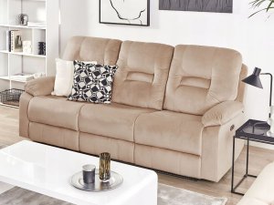 Beliani Sofa z elektryczną funkcją relaksu 3-osobowa welurowa LED z ładowarką beżowa BERGEN! 4