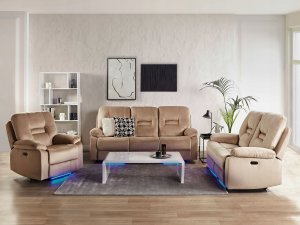Beliani Sofa z elektryczną funkcją relaksu 3-osobowa welurowa LED z ładowarką beżowa BERGEN! 5