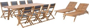 Beliani Lumarko Zestaw ogrodowy drewniany stół 8 krzeseł i 2 leżaki szary CESANA! 1