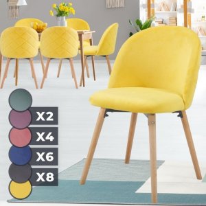 Miadomodo MIADOMODO Zestaw aksamitnych krzeseł do jadalni, żółtych, 6x 1