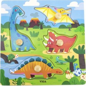 Viga Toys VIGA Drewniane Puzzle z Pinezkami Dinozaury 1