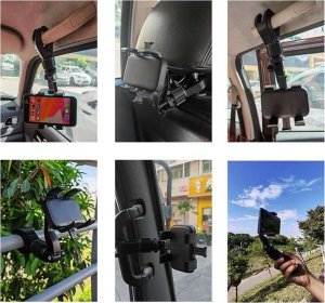 4kom.pl Uchwyt samochodowy na telefon GPS do lusterka wstecznego na zagłówek do auta uniwersalny montaż Czarny 2