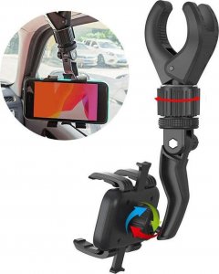 4kom.pl Uchwyt samochodowy na telefon GPS do lusterka wstecznego na zagłówek do auta uniwersalny montaż Czarny 3