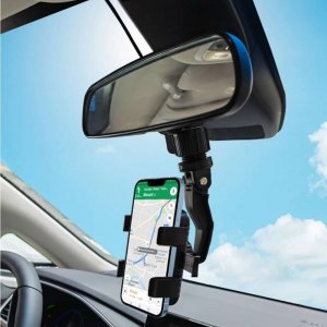 4kom.pl Uchwyt samochodowy na telefon GPS do lusterka wstecznego na zagłówek do auta uniwersalny montaż Czarny 4