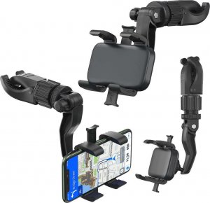 4kom.pl Uchwyt samochodowy na telefon GPS do lusterka wstecznego na zagłówek do auta uniwersalny montaż Czarny 10