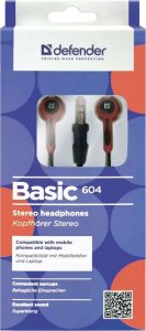 Słuchawki Defender Słuchawki przewodowe dokanałowe Defender Basic 604 mini Jack 3.5mm Czarno-czerwone 3