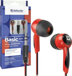 Słuchawki Defender Słuchawki przewodowe dokanałowe Defender Basic 604 mini Jack 3.5mm Czarno-czerwone 5