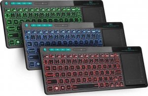 Alogy Klawiatura Bezprzewodowa RGB LED z touchpadem do PC TV tabletu Czarna + Myszka BT + Podstawka regulowana 2