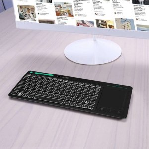 Alogy Klawiatura Bezprzewodowa RGB LED z touchpadem do PC TV tabletu Czarna + Myszka BT + Podstawka regulowana 8