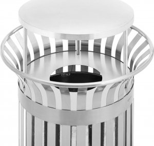 Ulsonix Kosz na odpady śmieci miejski zewnętrzny okrągły z daszkiem 23 l STAL srebrny Kosz na odpady śmieci miejski zewnętrzny okrągły z daszkiem 23 l STAL srebrny 3