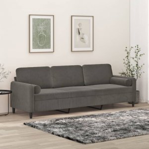 vidaXL 3-osobowa sofa z poduszkami, ciemnoszara, 210 cm, aksamit 1