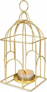 Home Styling Collection Lampion świecznik na świeczkę tealight metalowy złoty klatka dla ptaków 1