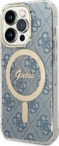 Ładowarka Guess Zestaw Guess etui + ładowarka bezprzewodowa GUBPP14LH4EACSB Apple iPhone 14 Pro niebieski/blue hard case 4G Print MagSafe 2