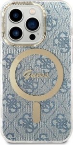 Ładowarka Guess Zestaw Guess etui + ładowarka bezprzewodowa GUBPP14LH4EACSB Apple iPhone 14 Pro niebieski/blue hard case 4G Print MagSafe 3