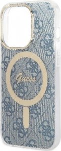 Ładowarka Guess Zestaw Guess etui + ładowarka bezprzewodowa GUBPP14LH4EACSB Apple iPhone 14 Pro niebieski/blue hard case 4G Print MagSafe 5