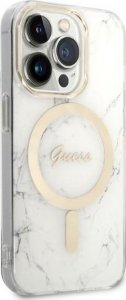 Ładowarka Guess Zestaw Guess etui + ładowarka bezprzewodowa GUBPP14LHMEACSH Apple iPhone 14 Pro biały/white hard case Marble MagSafe 4