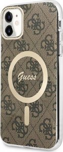 Ładowarka Guess Zestaw Guess etui + ładowarka bezprzewodowa GUBPN61H4EACSW Apple iPhone 11 brązowy/brown hard case 4G Print MagSafe 2