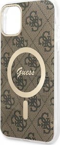 Ładowarka Guess Zestaw Guess etui + ładowarka bezprzewodowa GUBPN61H4EACSW Apple iPhone 11 brązowy/brown hard case 4G Print MagSafe 6